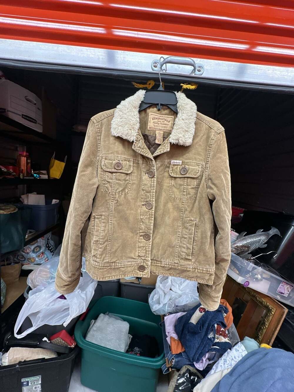 Aeropostale Vintage Brown Corduroy Faux Fur Collar Jacket Women's Size L